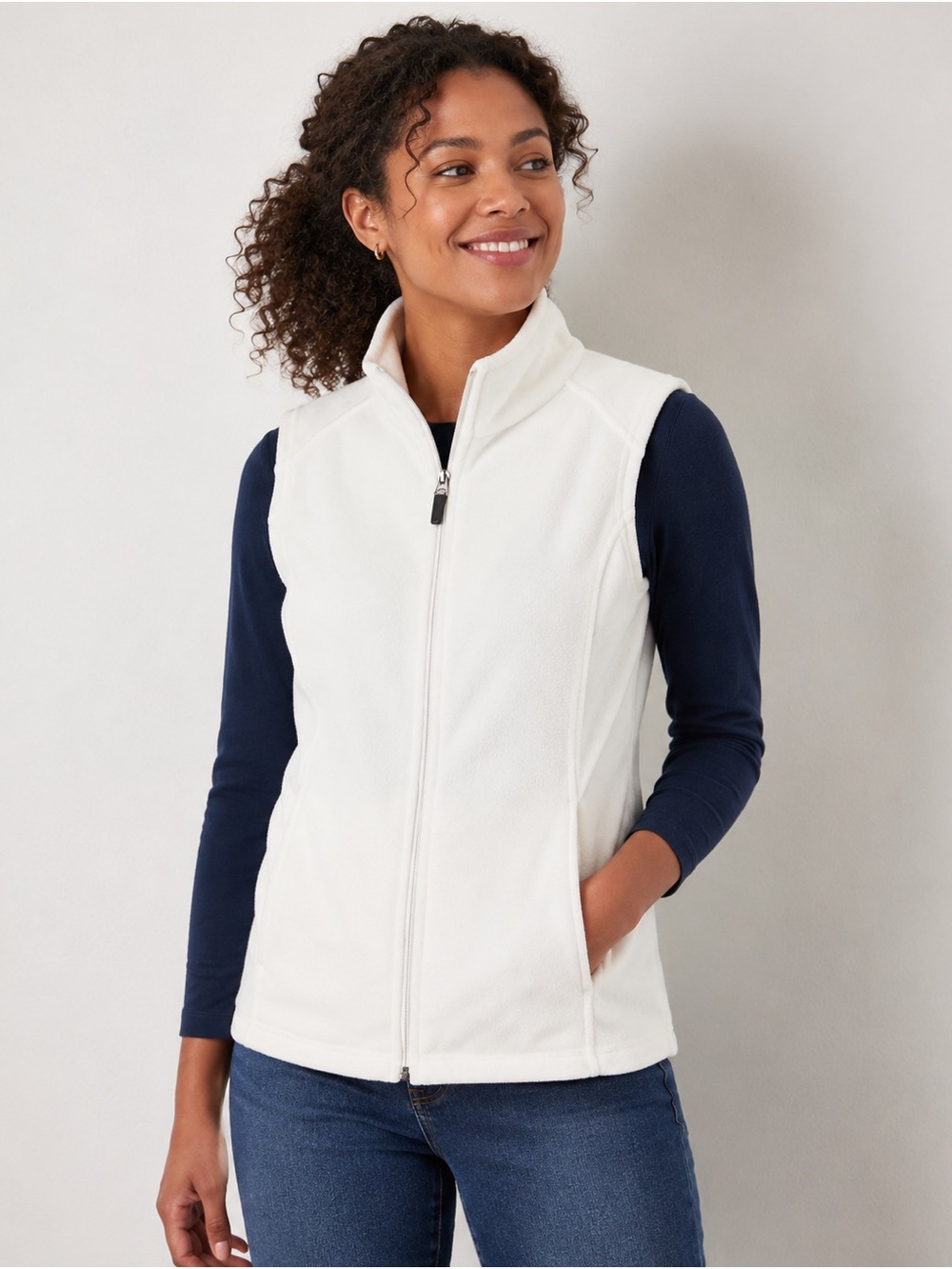 Lands' End Women's White Full-Zip Fleece Vest